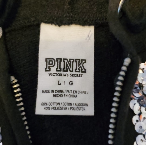 PINK Victoria's Secret Black Silver Sequin Bling Hoodie - Picture 7 of 7